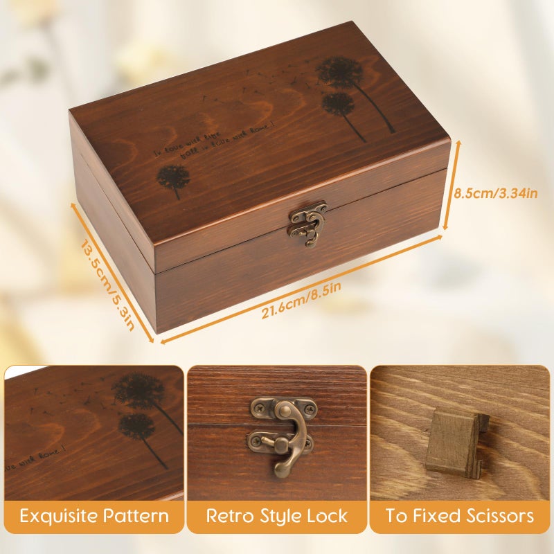 BTU Sewing Kit, Wooden Sewing Kit Box for Adults, Wooden Sewing Basket with Accessories, Home Sewing Basket Stitching Repair Kit for Beginner, Women, Men,Vintage Embroidery Scissors Kit (Retro Brown) - Image 3